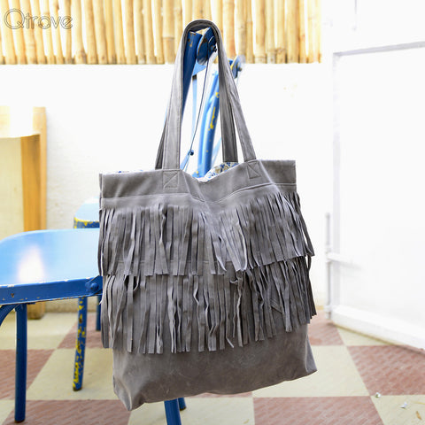 Amber Fringe Tote (Slate Grey)