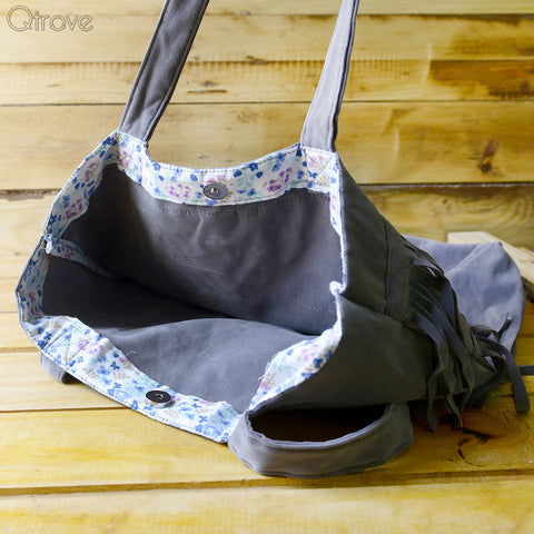 Amber Fringe Tote (Slate Grey)