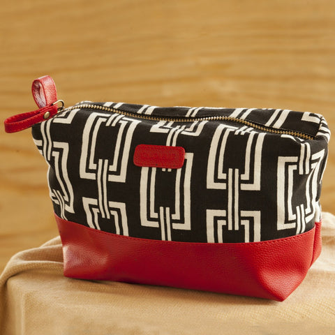 Accessories - Red Wool Felt & Faux Leather Travel / Cosmetic Pouch