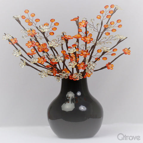 Amber Crystal Flower Branch Table Lamp with beaded sprays